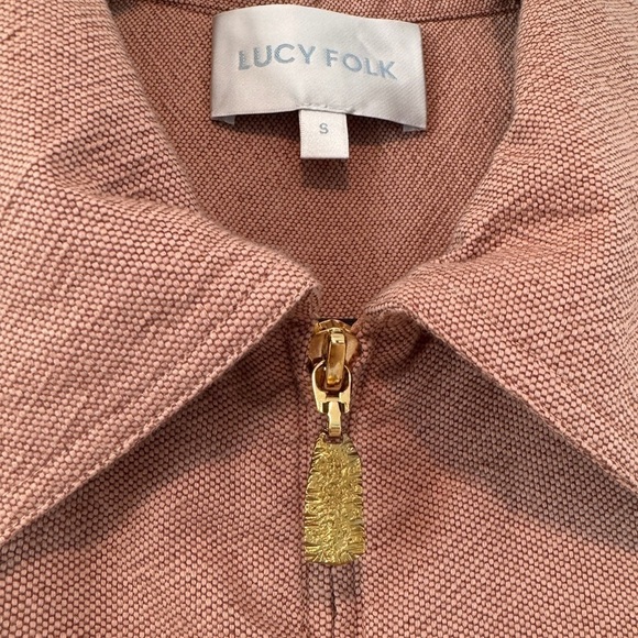Lucy Folk Dusty Rose Pink Textured Short Sleeve Cropped Quarter Zip Top Small - Picture 6 of 17